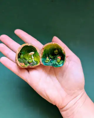 Monde dans une noix, mare et sous-bois